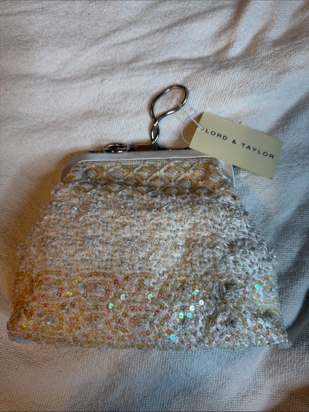 Lord & Taylor Ivory Beaded Wristlet with Iridescent Sequins